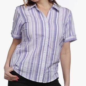 Erika Cheerful Plaid Amethyst Purple Cora Button Up Short Sleeve Top Size S NWT